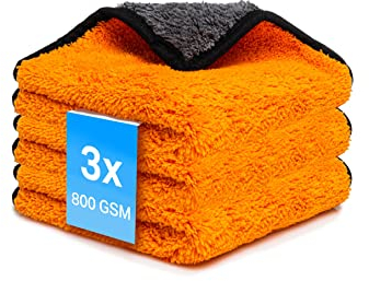 Lot de 3 chiffons en microfibre pour voiture 800 g/m² - 7 compartiments - Pour l'entretien de la voiture et le ménage - Chiffon sec en microfibre doux - 30 x 30 cm (3 pièces)