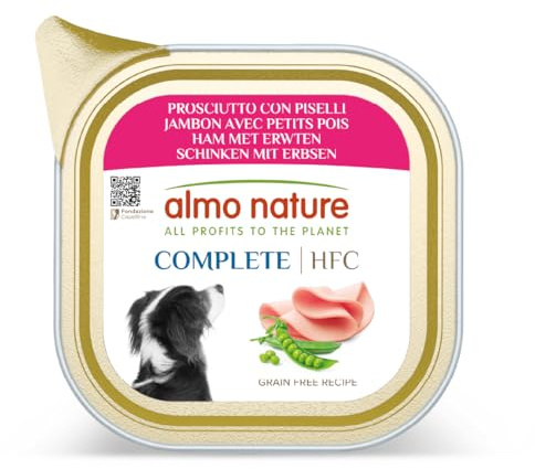 almo nature HFC Complete - Nourriture Humide pour Chiens Adultes - Jambon avec Petits Pois - Qualité Humaine, sans Gluten, Monoprotéine - 85g, Pack de 17
