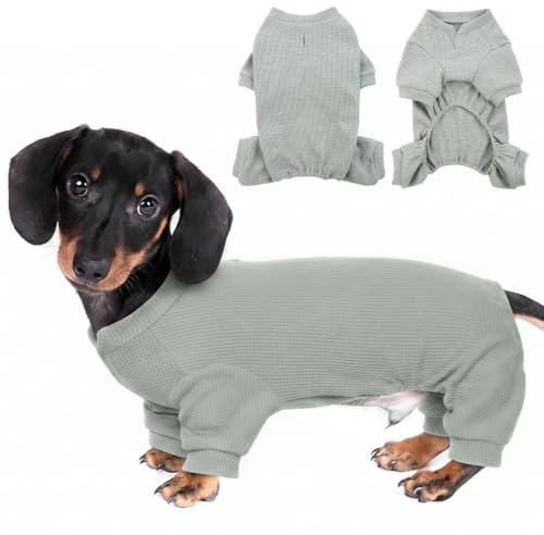 Leichter Hunde Body, Hundepyjama dünn, Unterzieh-Overall für Zuhause, Hunde Overall Sommer, atmungsaktiv Hundeoverall Fellschutz, Vierbeiner Schlaf- & Hausanzug, Grau S