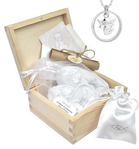 Taufring Mit Engel-Motiv Und Verstellbarer Sterling Silber Kette In Geschenkbox