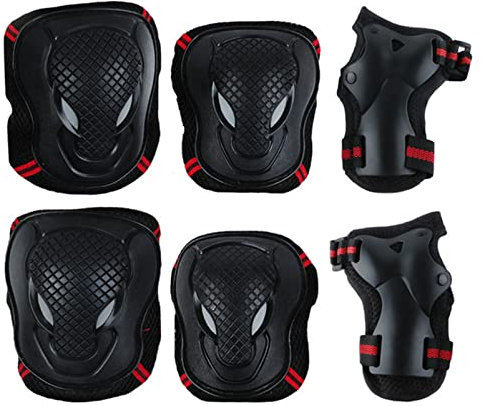 Knieschoner 6 Teile/Satz Erwachsene Knie Pads Ellenbogen Pads Guards Zahnspangen Unterstützung Schutz Sport Safety Skating Skateboard Ski Radfahren Knieschutz Volleyball Knieschoner (Color : Black