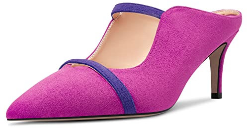 Castamere Donna Medio Tacco Heel a Punta Slip-on Patchwork Pumps Ciabatte Moda Scarpe Casual Dress 6.5 CM Heels Fucsia 38 EU