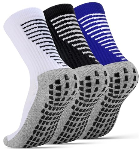 NEWIROVE Calcetines Futbol Niño Calcetines Futbol Antideslizantes Niños Medias Futbol Niños Calcetines Deporte Transpirables para 6-9 años Futbol,Baloncesto,3Pares,Negro+Blanco+Azul S