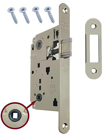 Serratura AGB Porta Interna a Incasso per Bagno WC serie CENTRO (FRONTE 22x196, SCROCCO, NICHELATO LUCIDO)