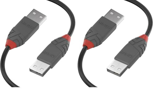 LINDY - Cable USB a USB 2.0 A/A, Anthra Line 0.2 Metros, Transferencia de Datos a 480 Mbps | Compatible con Televisor, Monitor, Tablet, Portátil | 10 Años de Garantía (Paquete de 2)