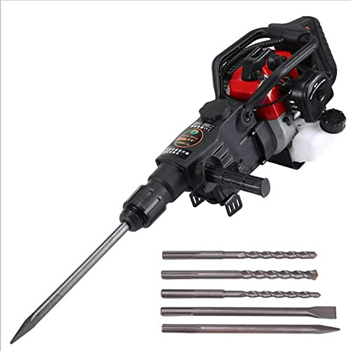 3 in 1 32cc Gasoline Demolition Hammer Concrete Breaker 4-Stroke Gasoline Powered Breaker Drilling Machine Gasoline Portable Hammer, 360° Swiveling Front Handle