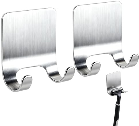 YIHHOW 2 Pack Razor Holder for Shower Wall, Stainless Steel Self Adhesive Hooks Bathroom Hooks Stick on Wall Adhesive Hangers