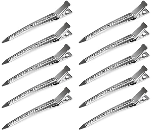 Beayuer 10 Pieces Duck Bill Hair Clips, 3.5 Inch Rustproof Metal Alligator Curl Clips with Holes for Hair Styling, Hair Coloring, Thick Hair Sectioning, Salon, Bows DIY, Silver (10 Pcs, 3.5in Silver)