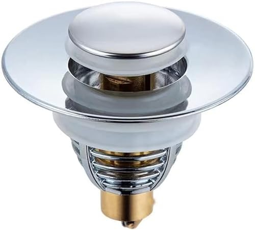 Universal Bathroom Plug, Pop Up Sink Hole Cover with Strainer for 32-42mm Drain Holes, Stainless Steel Push Style Plug (Silver) (UK-LVZUI155) (ZT-TNHM-TPIN)