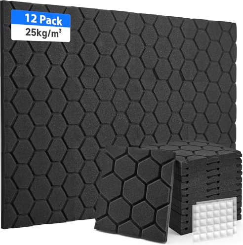Akustikschaumstoff 12 Stück Akustikpaneele Schaumstoffplatte, Akustikplatten Schallabsorber Schalldämmung Schallschutzmatte für Aufnahmeräume und Büros 30x30x2.5cm Schwarz