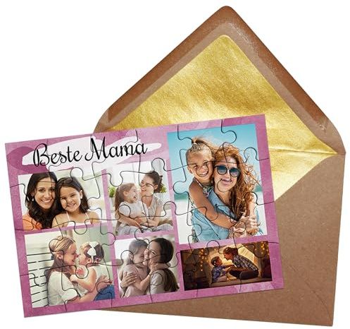 PR Print Royal Puzzle selbst gestalten - Beste Mama mit 6 Fotos - Foto-Collage - Geschenk für Mama zum Geburtstag und Muttertag | Fotopuzzle 24 Teile inkl. Briefumschlag mit Gold-Inlay
