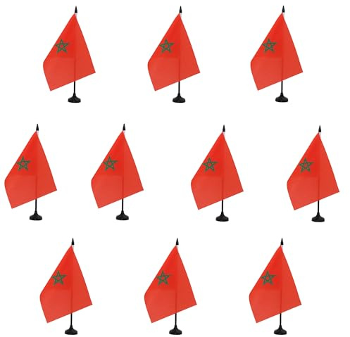 AZ FLAG Lot de 10 Drapeaux de Table Maroc 21x14 cm Socle Plastique