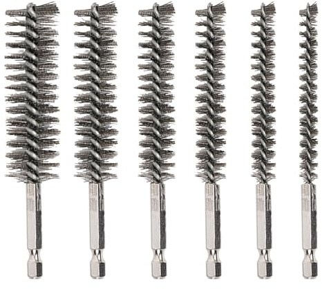 Lot de 6 brosses d'alésage en acier inoxydable avec tige hexagonale de 6,35 mm