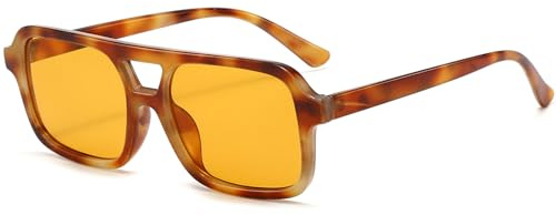 Laurinny Retro Square Sunglasses for Women Men 70s Tinted Square Sun Glasses Trendy Classic Shades(Yellow Tortoise/Orange)