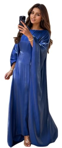 RUIG Frauen Satin Abaya Kleid Islam Muslim Sommer Fledermaus Ärmel Maxi Kleid Kaftan Robe Ramadan Kleidung