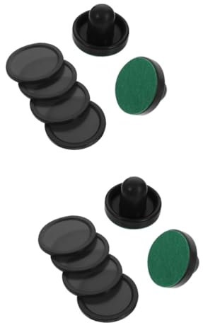 WOONEKY 2sätze Tisch-EIS-Hockey-Pucks Und Schläger Teilig Schwarze Schläger Schwarze Pucks Filzunterlagen Langlebige Umweltfreundliche Zubehörteile Für Stundenlangen Spaß Im