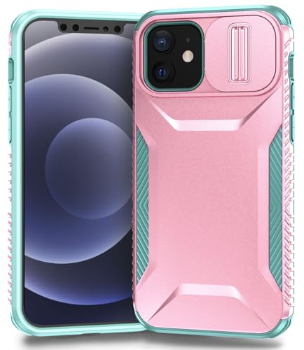 Yerebel Funda Protectora para iPhone 12 Mini, Funda para iPhone 13 Mini con Tapa Deslizante para Cámara, Resistente Militar Antideslizante a Golpes para iPhone 12 Mini PC Rosa