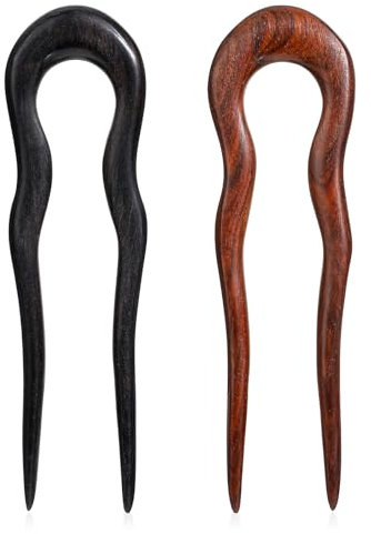 2PCS Französisch U-förmige Sandelholz Haarnadeln, U-förmige Haarnadeln Haarnadel-Stick, Chinesische Holzgabel Haarnadel, feine geschnitzte handgefertigte Holzhaarstöcke für Frauen Mädchen