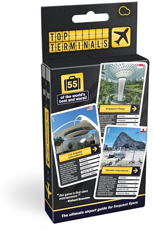Bubblegum Stuff - Top Terminals - Card-Stealing Game, Travel Game - 55 Best & Worst Airports Around The World - Gift For Airplane Spotters, Secret Santa Gift - 55 Game Cards