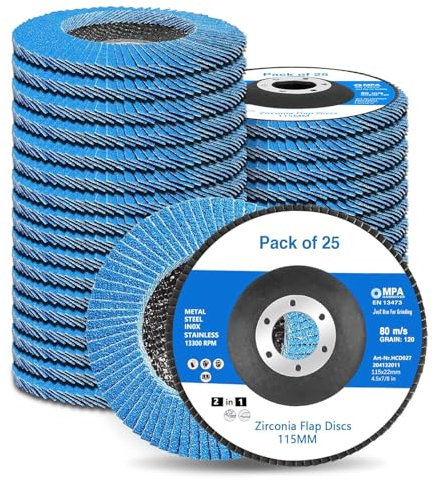 STEBRUAM 25 pezzi dischi lamellari da 115 mm, Disco Abrasivi grana 40/60/80/120/240, per Smerigliatrice Angolare a Batteria, GWS, BTI, Acciaio Inossidabile Metallo e Legno (grigio)