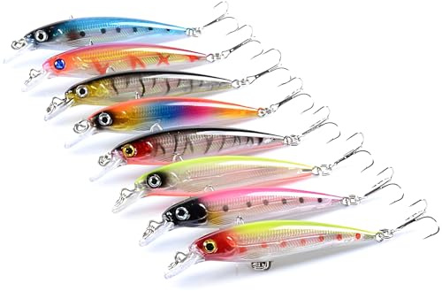 DBAILY Angelköder, 8 Stück Gummifische, Angelköder Set, Gummifisch mit Jigköpfe, Köderfische für Barsch, Forelle, Hecht, Angelgeschenke für Männer