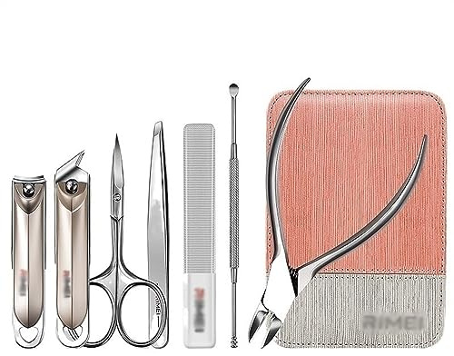 Nagelklippare, Manikyrset for män och kvinnor, 7 st Professionellt manikyrset Pedikyrset Nagelklippare i rostfritt stål, bärbart reseläderfodral med dragkedja,Set för personlig vård(Pink)