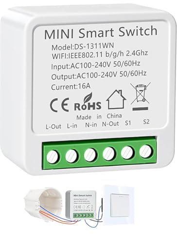 Interruttore Wifi Smartlife, 2.4GHz Interruttore Smart Wifi, Interruttori Intelligente Compatibile con Alexa, Smart Life, Tuya, Interruttori Alexa Con timer, 16A, Mini Smart Switch