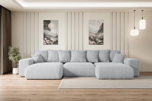 ALTDECOR Ecksofa mit Schlaffunktion und Bettkasten Corner Sofa Eckcouch Couch U-Form universal, Links/rechts angeordnet Schlafcouch Ausziehbar Wohnlandschaft Eskar-U -364x176x84cm Grau