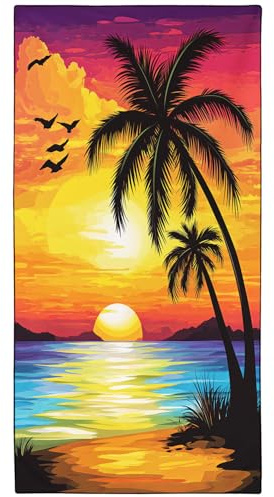 YISUMEI Mikrofaser Strandtuch Bedruckt mit Sonnenuntergang Kokosnussbaum, Weich Leicht Sandfest Schnelltrocknendes Handtuch, Übergröße XXL 180 x 90 cm