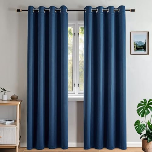 Veloraft Blackout Curtains 96 Inches Long for Bedroom, Black Out CurtainsThermal Insulated Blackout 2 Panels Set, Long Drapes for Living Room Windows Solid Grommet Privacy, W52 x L96, Navy Blue