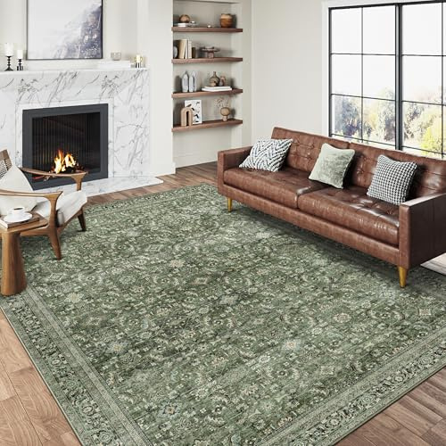 HUGEAR Vintage Tappeto 240x300cm Verde Antiscivolo Lavabile In Lavatrice Salotto Camera Da Pranzo Sedia Ufficio Tappeti Grandi Rug Esterno Pelo Corto Carpet