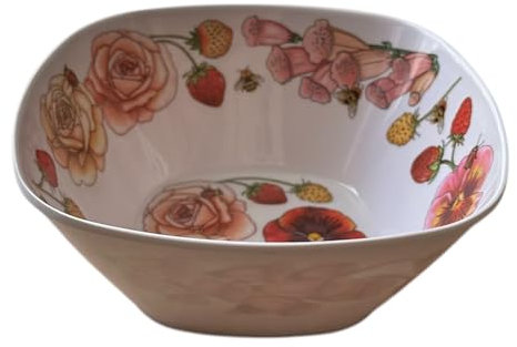 GMM Ciotola Decorativa in Melamina con Motivo Floreale, Rose e Fragole, Design Primaverile, Ciotolina da snack, Ciotola da Cucina (7x15 CM)