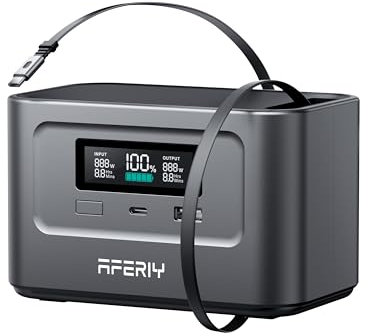 AFERIY Generateur Electrique Portable 100W, 99.2Wh/31000mAh, Charge Rapide Dual USB-C PD3.0, Charge Solaire, Protection Sécurité 6-en-1, Idéale pour les Voyages, le Camping et les Urgences, Noir