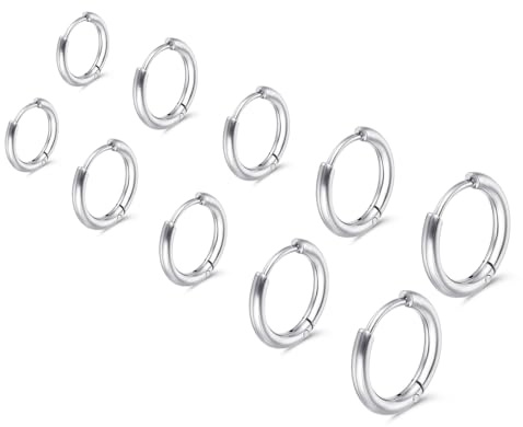 Nogeqi 5 Paar Ohrringe Herren Silber Set, Creolen Silber Klein, Ohrringe Männer Piercings, Mini Creolen Ohrring Hoop Hypoallergen Und Leicht Für Damen Edelstahl
