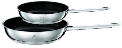 RÖSLE Pfannen-Set PUREELEMENTS zweiteilig, 20/28 cm, Antihaftversiegelung | Edelstahl 18/10, kratzfeste ProResist Beschichtung, induktionsgeeignet, backofenfest, spülmaschinengeeignet, silbern