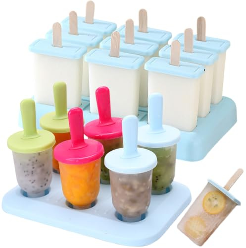 Moldes para Helados, 15 Cavidades Moldes para Helados con Palo, Moldes para Polos Reutilizable, Popsicle Mold con Palos Protectores contra Goteo para DIY Paletas y Helados Caseros