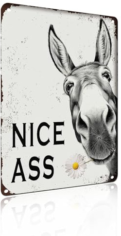 Funny Donkey Bathroom Wall Art Decor Nice Ass Metal Vintage Tin Sign for Bar Home Toilet Restroom Gifts 8x12 Inch (2545)