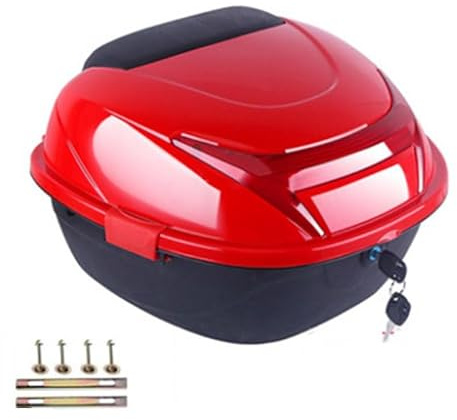 Mobeneno Motorcycle Top Box with 32L Volume Motorbike Back Top Case with Secure Lock & Large Reflector Motorcycle Tour Tail Box for Scooters Mopeds Red