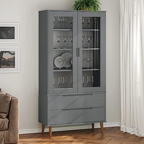 BOWEKAM Möbel, Regale, Bücherregale und Standregale, Vitrinenschrank, 90 x 35 x 175 cm, Massivholz, Kiefer