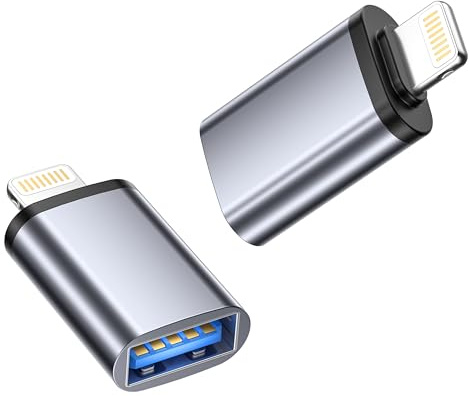 Bimker USB till Lightning adapter 2-pack, Lightning till USB OTG 3.0 för Phone 14/13/12/11, iPad Air – kompatibel med kamera, USB-minne, tangentbord, mus och kortläsare