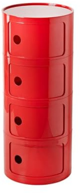 CVQJL Bedside Cabinet, Nordic Modern Bedside Cabinet with Drawers & Sliding Door - for Bedroom Round Bedside Table 2/3/4 Tier Plastic Nightstand Storage Unit Chest,Red,4tier