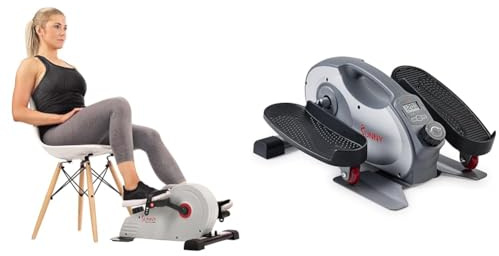 Sunny Health & Fitness Magnetic Under Desk Pedal Exerciser, Dual Function Mini Exercise Cycle Bike + Smart Portable Fully Assembled Magnetic Under Desk Elliptical Peddler, Foot & Leg Pedal Exerciser