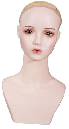 perfeclan Tête de mannequin femme multifonctionnelle avec support pour maquillage, perruque, lunettes, chapeau, chaîne, collier, foulards
