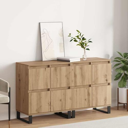 KTHLBRH Tableros Lateral 2 pcs Roble Artisan Aparador Clásico con Amplio Almacenaje y Función Expositora, Mueble de Madera Contraplacada para Organización del Hogar 120