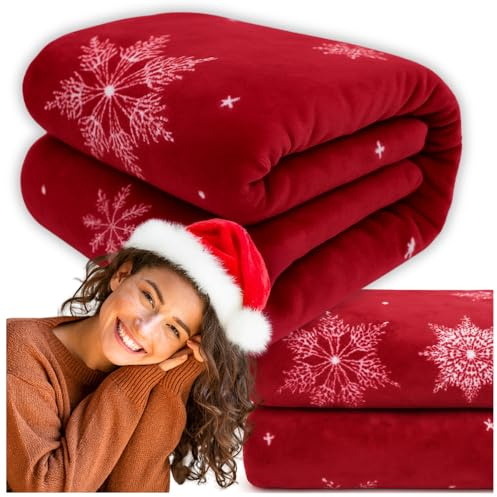 ZOLTA Weihnachtsdecke 160x200 cm rot Kuscheldecke warm weich Überwurf Sofa Bett Plaid Winterdecke Grammatur 250 g/m² pflegeleicht antipilling für Wohnzimmer Schlafzimmer Kinderzimmer Kuscheldecke