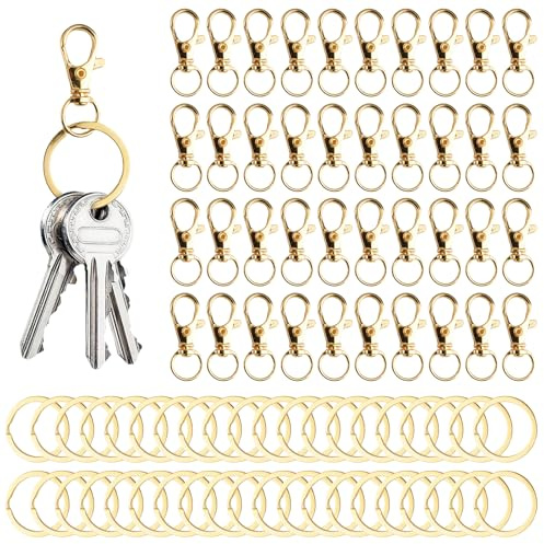 80 Stück Schlüsselanhänger Gold, Schlüsselringe mit Karabiner, Drehbare Schlüsselringe, Schlüsselring Gold, Karabinerhaken Schlüsselanhänger für Diy-Basteleien, Lanyard und Schmuckherstellung