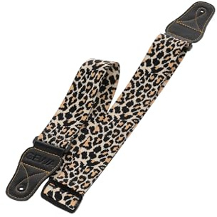 GEWA Gitarrengurt Animal Edition - Stoffgurt Breite 50 mm - weich und bequem - Lederenden mit Ziernaht - Verstellbar 89-147 cm - Motiv Leopard