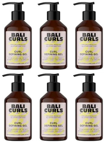 BALI CURLS Curl Defining Gel 6 x 150 ml – Gel défini pour les boucles à l'extrait de graines de lin et d'ylang-ylang – Gel de bouclage végétalien pour des boucles lisses et définies – Soin des boucles