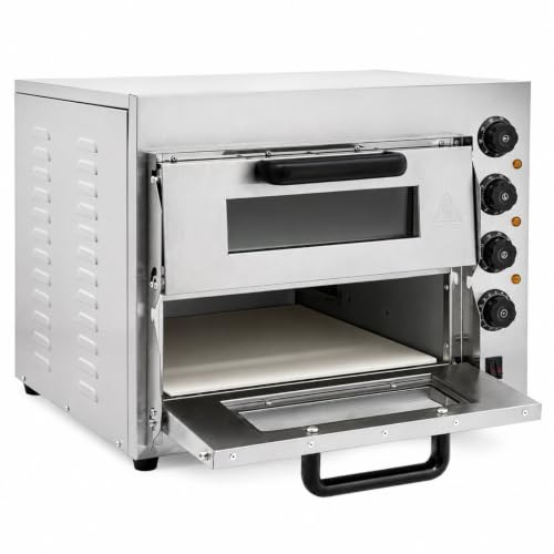 Forno per pizza a 2 ripiani, 3000 W, professionale, gamma di temperatura 50-350 ℃, in acciaio inox, con funzione timer e manico anti-scottatura