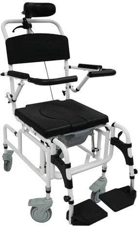 WFIETN Silla de ruedas plegable ligera silla de ruedas de viaje con cubo de inodoro y cuatro ruedas universales (todas con frenos) para personas mayores con discapacidad y mujeres embarazadas
